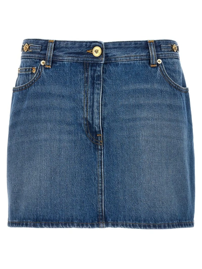 Shop Versace Denim Mini Skirt In Blue