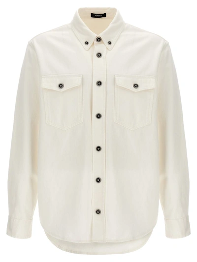 Shop Versace Denim Overshirt In White