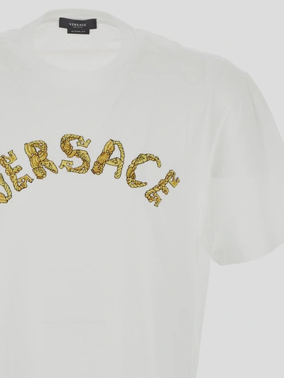 Shop Versace Logo Embroidery T-shirt In Optical White