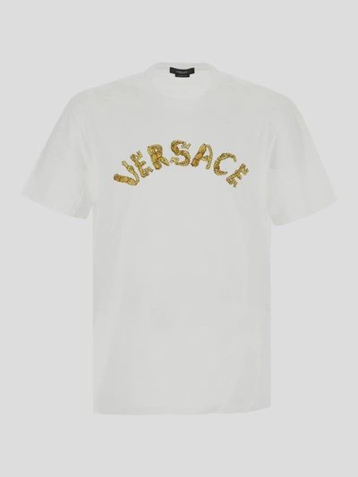 Shop Versace Logo Embroidery T-shirt In Optical White