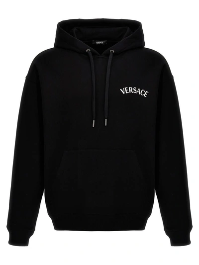 Shop Versace Logo Hoodie In Black