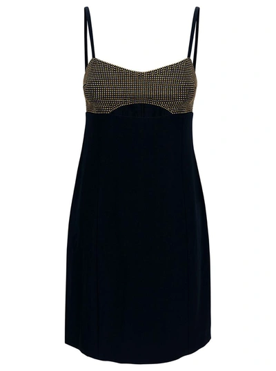 Shop Michael Michael Kors Mini Black Dress With Cut-out And Rhinestones In Stretch Fabric Woman In Blu