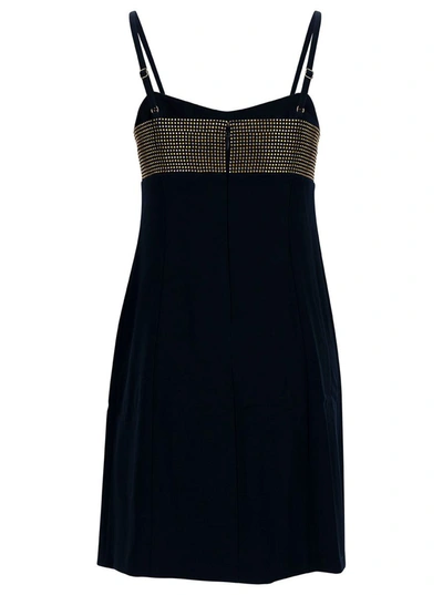 Shop Michael Michael Kors Mini Black Dress With Cut-out And Rhinestones In Stretch Fabric Woman In Blu