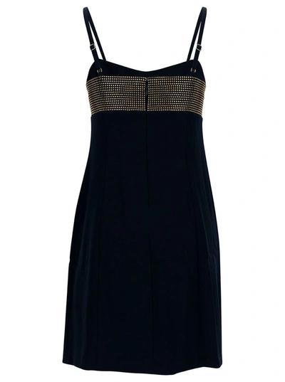 Michael Michael Kors Mini Black Dress With Cut-out And Rhinestones In Stretch Fabric Woman In Blu