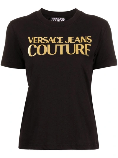Shop Versace Jeans Couture T-shirt With Logo In Nero E Oro