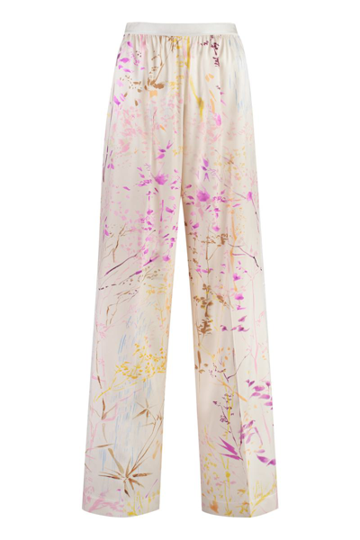 Shop Agnona Printed Silk Pants In Skin