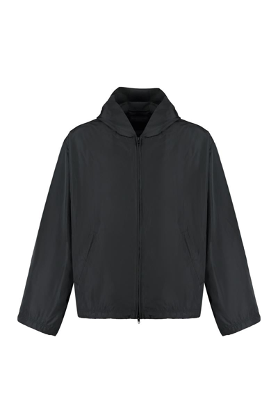 Shop Balenciaga Technical Fabric Hooded Full-zip Jacket In Black