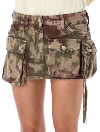 Attico Fay Camouflage-print Miniskirt In Chocolate Green