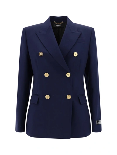 Shop Versace Blazers & Vests In Navy Blue