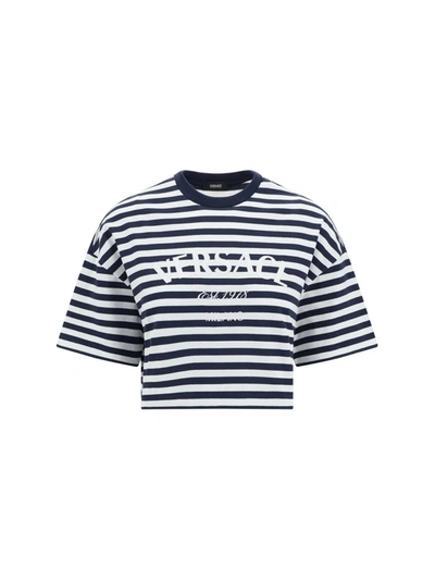 Shop Versace T-shirts In White+navy+multicolor