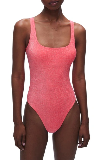 Shop Good American Sparkle Metallic One-piece Swimsuit In Fiery Coral 002