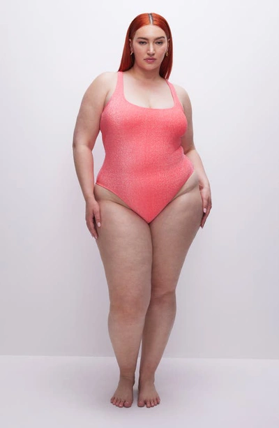 Shop Good American Sparkle Metallic One-piece Swimsuit In Fiery Coral 002