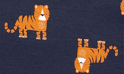 Shop Firsts By Petit Lem Tiger Print Fitted Two-piece Organic Cotton Pajamas In 604 Navy