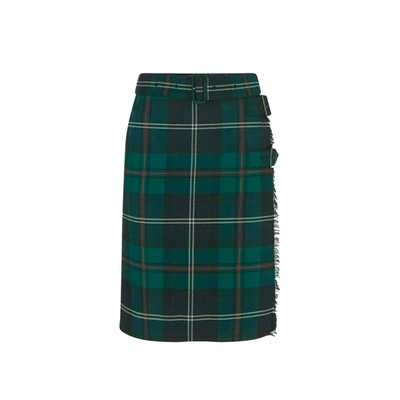 Shop Burberry Tartan Kilt Skirt In Green