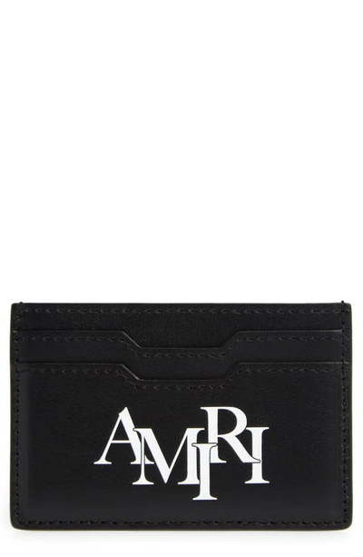 Shop Amiri Staggered Logo Leather Card Case In Black