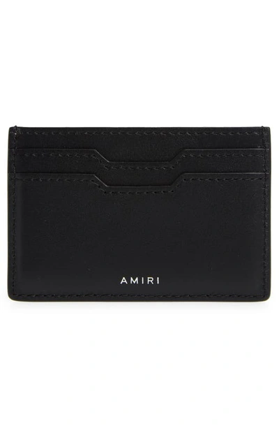 Shop Amiri Staggered Logo Leather Card Case In Black