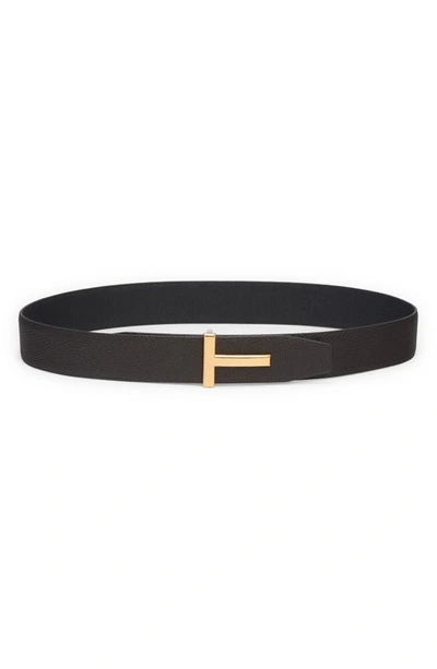 Shop Tom Ford Tejus Reversible Leather Belt In Chocolate Brown