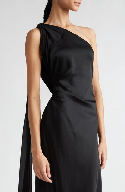 Shop Max Mara Bernard One-shoulder Reverse Satin Gown With Scarf Detail In Black