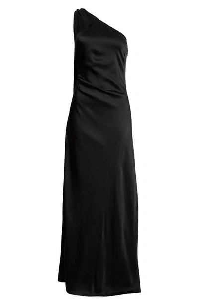 Shop Max Mara Bernard One-shoulder Reverse Satin Gown With Scarf Detail In Black