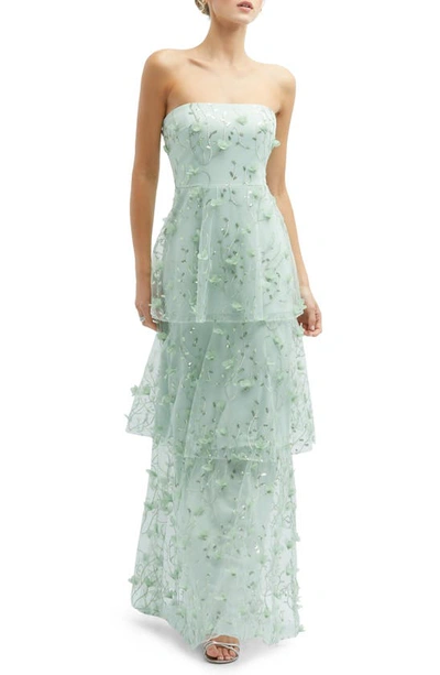 Shop Dessy Collection Sequin Embroidered Strapless Tiered Gown In Celadon