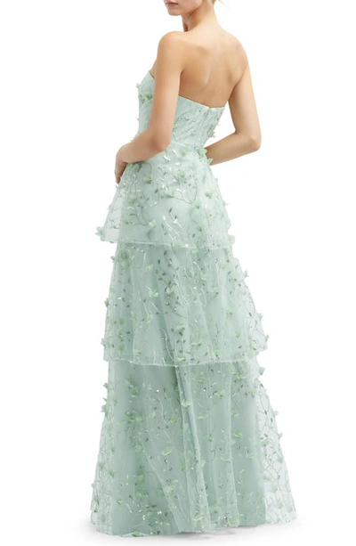 Dessy Collection Sequin Embroidered Strapless Tiered Gown In Celadon