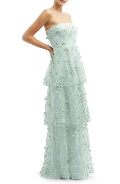 Shop Dessy Collection Sequin Embroidered Strapless Tiered Gown In Celadon