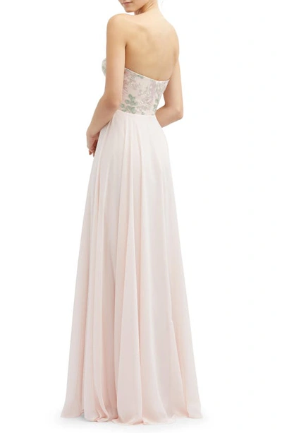 Dessy Collection Floral Embroidered Strapless Corset Gown In Blush