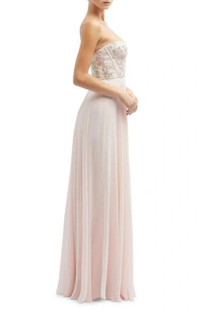 Shop Dessy Collection Floral Embroidered Strapless Corset Gown In Blush