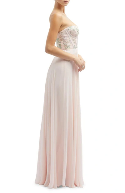 Dessy Collection Floral Embroidered Strapless Corset Gown In Blush