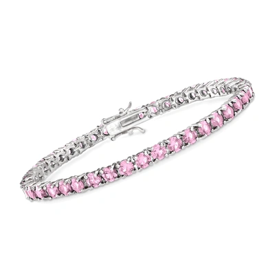 Shop Ross-simons Simulated Pink Sapphire Tennis Bracelet In Sterling Silver