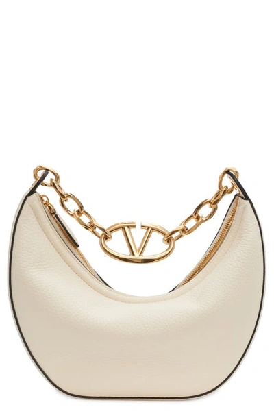 Shop Valentino Small Vlogo Moon Hobo Bag With Chain In Ivory