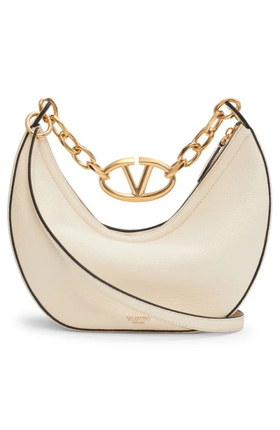 Shop Valentino Garavani Small Vlogo Moon Hobo Bag With Chain In Ivory