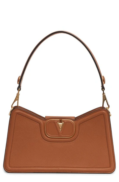 Shop Valentino Garavani Vlogo Leather Shoulder Bag In Almond Beige