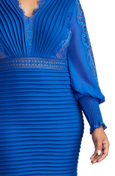 Shop Tadashi Shoji Lace Detail Long Sleeve Cocktail Dress In Mystic Blue