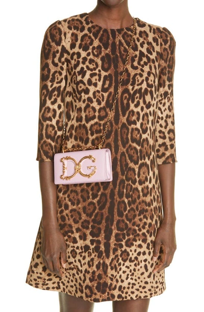 Shop Dolce & Gabbana Girls Logo Leather Phone Crossbody Bag In Powder Pink