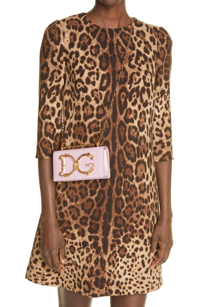Dolce & Gabbana Girls Logo Leather Phone Crossbody Bag In Powder Pink