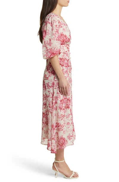 Shop Chelsea28 Forget Me Not Gathered Waist Dress In Beige A- Pink Antique Tapestry