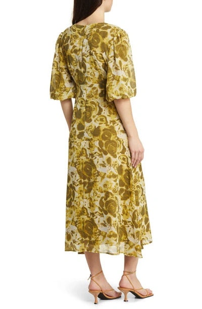 Shop Chelsea28 Forget Me Not Gathered Waist Dress In Olive Green Aster Floral