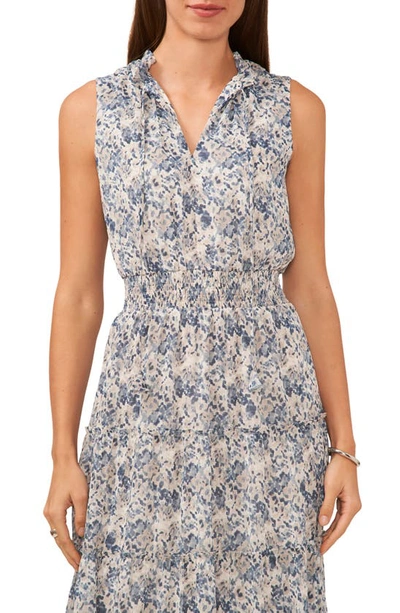 Halogen Sleeveless Tiered Maxi Dress In Classic Navy Stained Glass