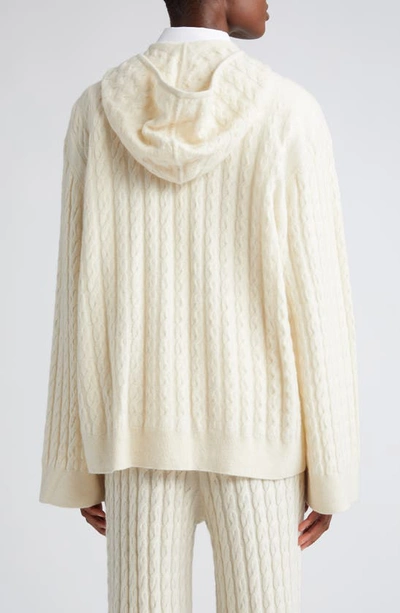 Shop Totême Cable Knit Wool & Cashmere Zip Hoodie In Snow