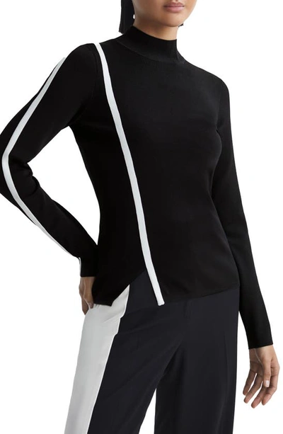 Shop Reiss Anna Asymmetric Stripe Mock Neck Top In Black White