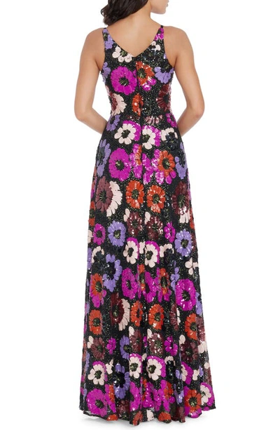 Shop Dress The Population Alyssa Sequin Floral Sleeveless Gown In Black Multi
