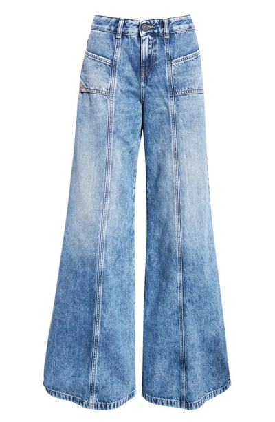 Shop Diesel Akii Wide Leg Jeans In Denim
