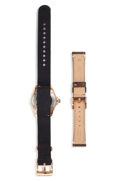 Shinola Men's Bronze Automatic Gmt Watch With Leather And Nylon Straps In Dark Brown