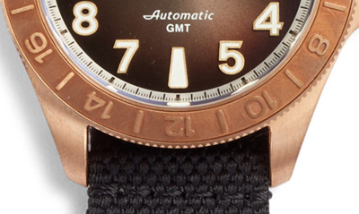 Shop Shinola Bronze Monster Gmt Automatic Leather & Webbing Strap Watch, 40mm In Dark Brown