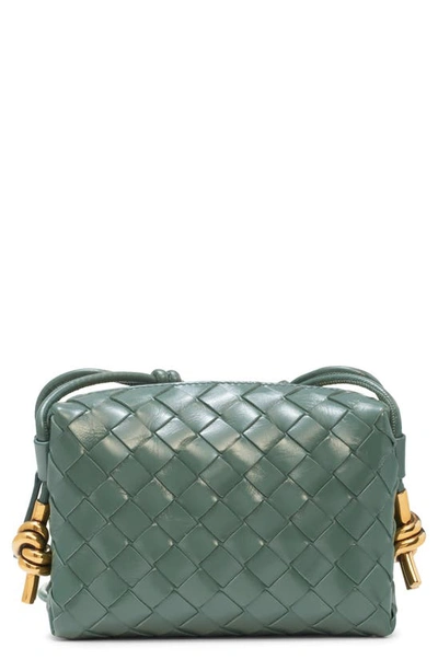 Shop Bottega Veneta Mini Knot Detail Intrecciato Leather Crossbody Bag In Aloe/ Brass