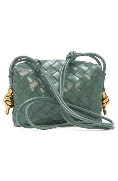 Shop Bottega Veneta Mini Knot Detail Intrecciato Leather Crossbody Bag In Aloe/ Brass