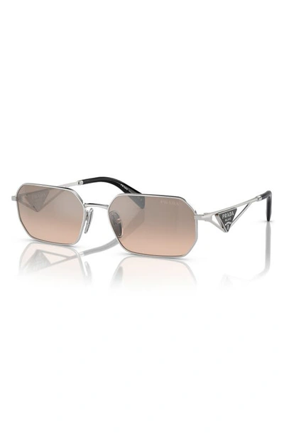 Prada Metal Rectangular Sunglasses In Pale Gold Brown Mirror/ Silver