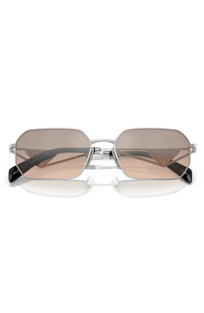 Prada Metal Rectangular Sunglasses In Pale Gold Brown Mirror/ Silver