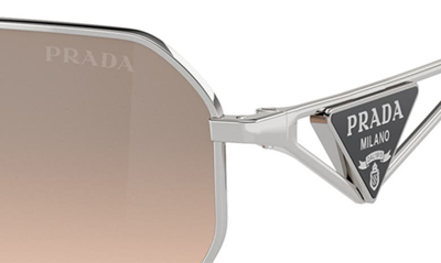 Prada Metal Rectangular Sunglasses In Pale Gold Brown Mirror/ Silver
